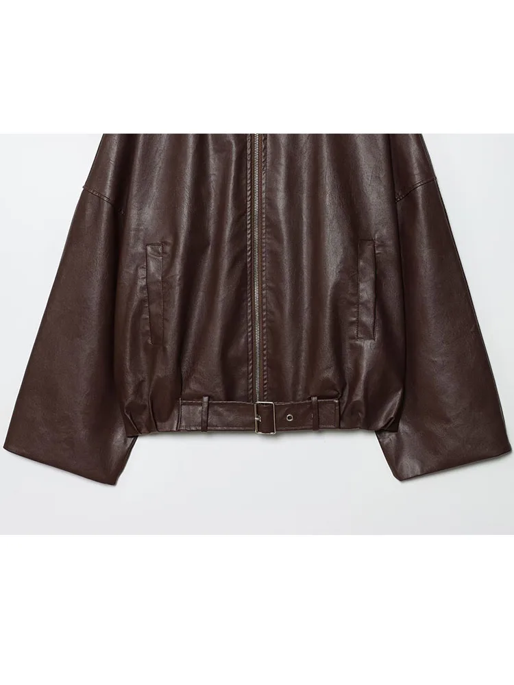 

HH Women 2025 Turn-Down Collar Pockets Zipper Belt Decoration Long Sleeves Jacket Female Fashion High Street Casual Short Coat