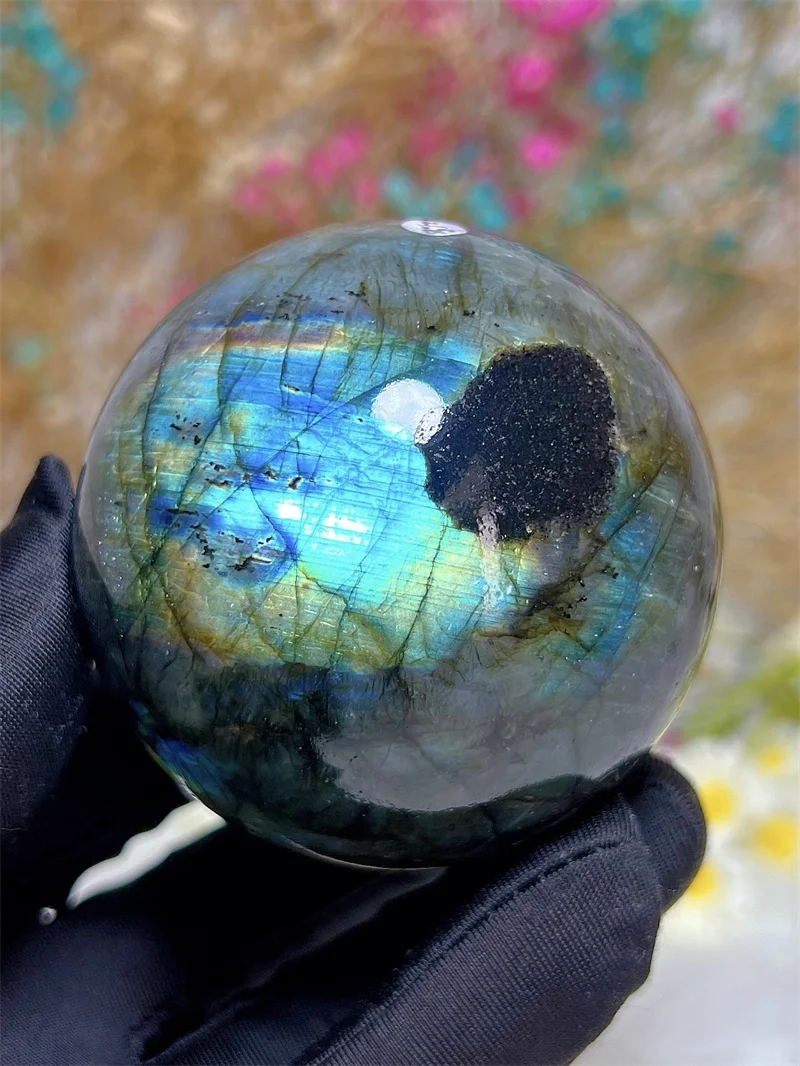 Natura Crystal Blue Labradorite SPhere With Rain Bow Free Form  Carving Reiki Healing Stone Home Decoration Exquisite Gift