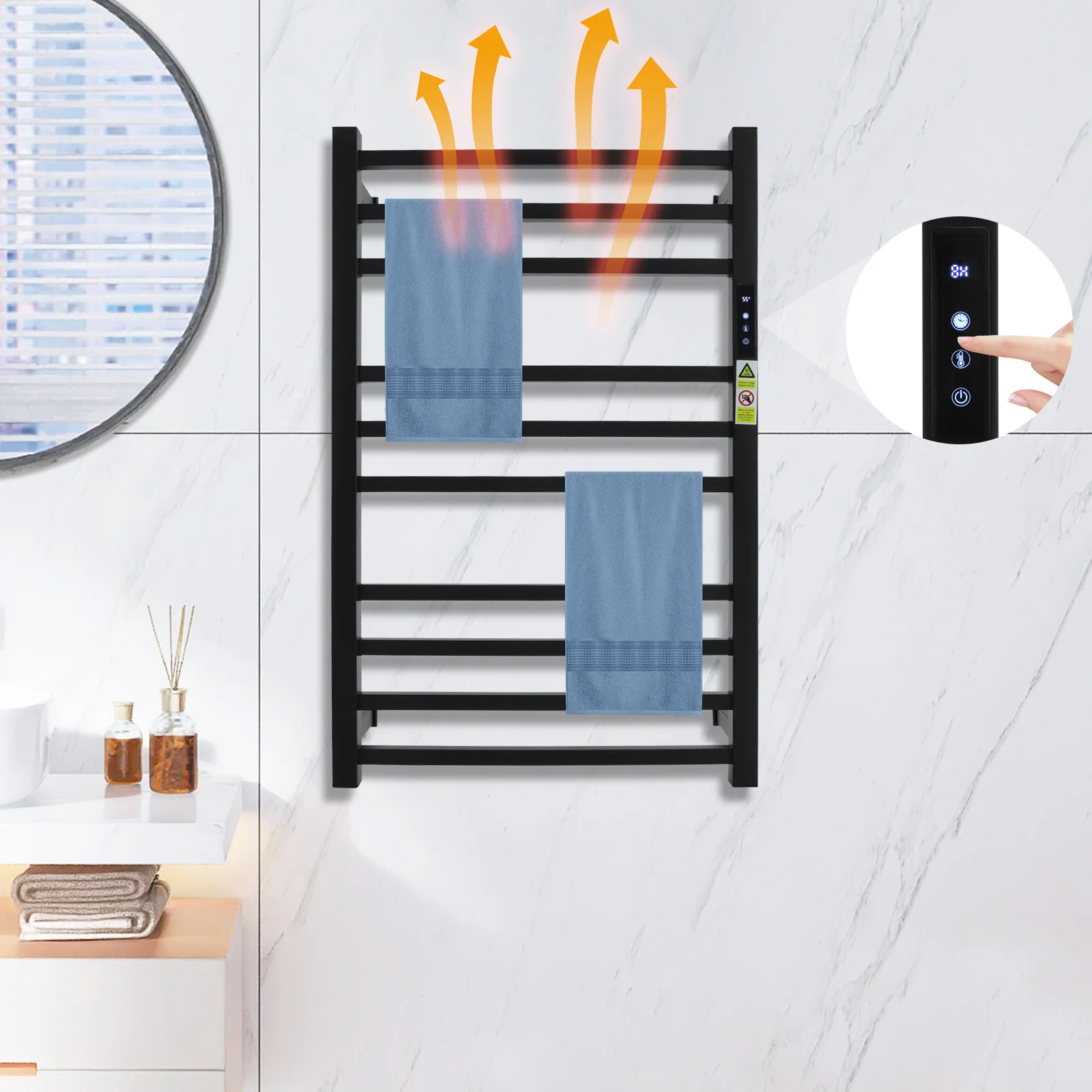 

Bathroom Electric Heated Towel Rack with Digital Display Touch Thermostatic Dry Towel 304 Stainless Steel Heater