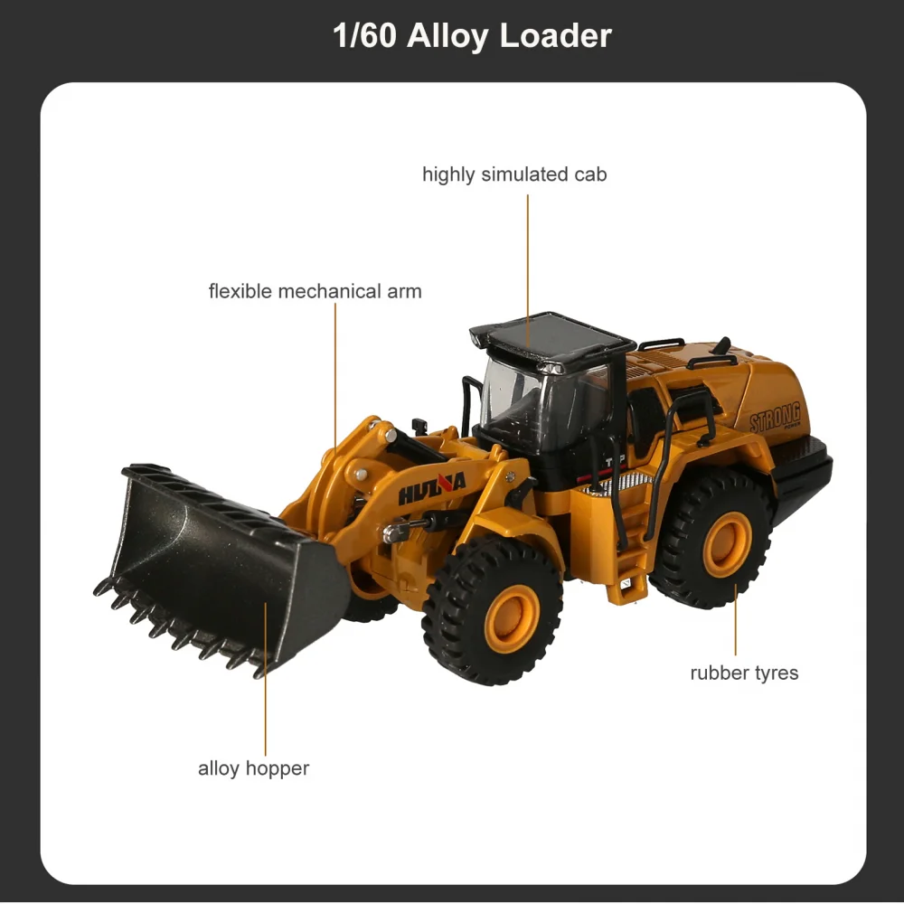 HUINA 1:60 Alloy Excavator Dump Truck Model Diecast Metal Model Engineering Vehicles Bulldozer Loader Car Toys for Boys Children