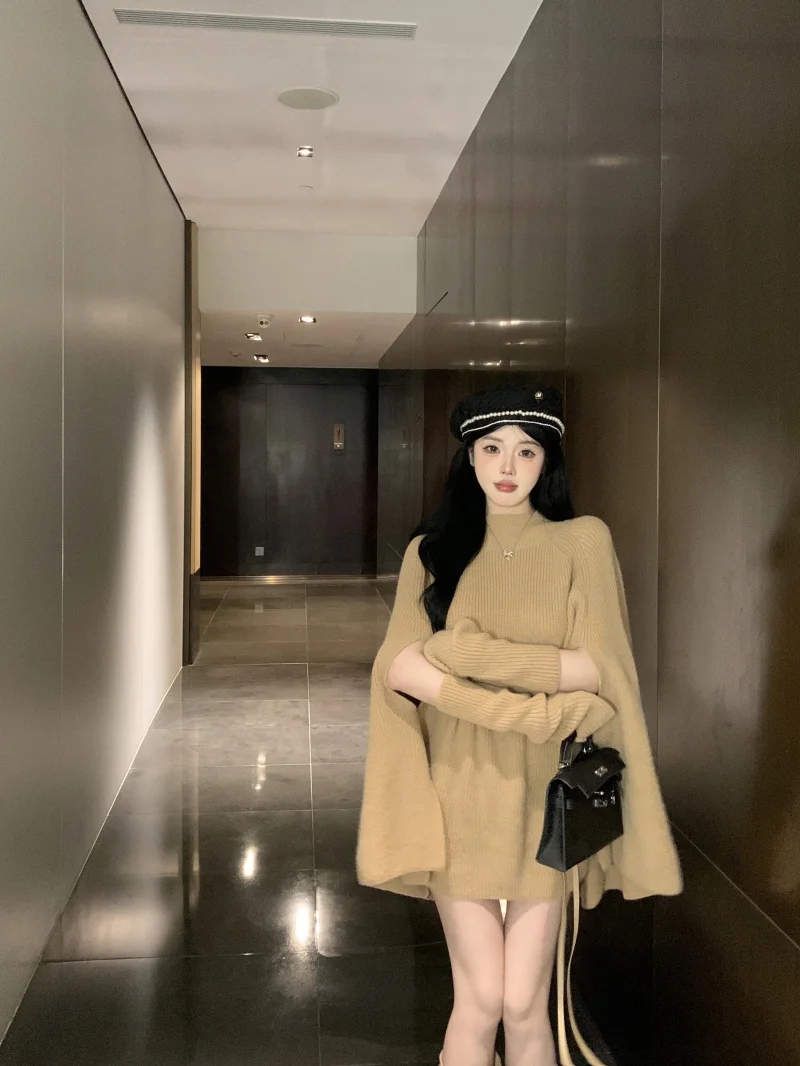 Женский вязаный свитер с высоким воротником, пальто, осень-зима, свободный индивидуальный топ, модный капюшон, Ne Casual Sle