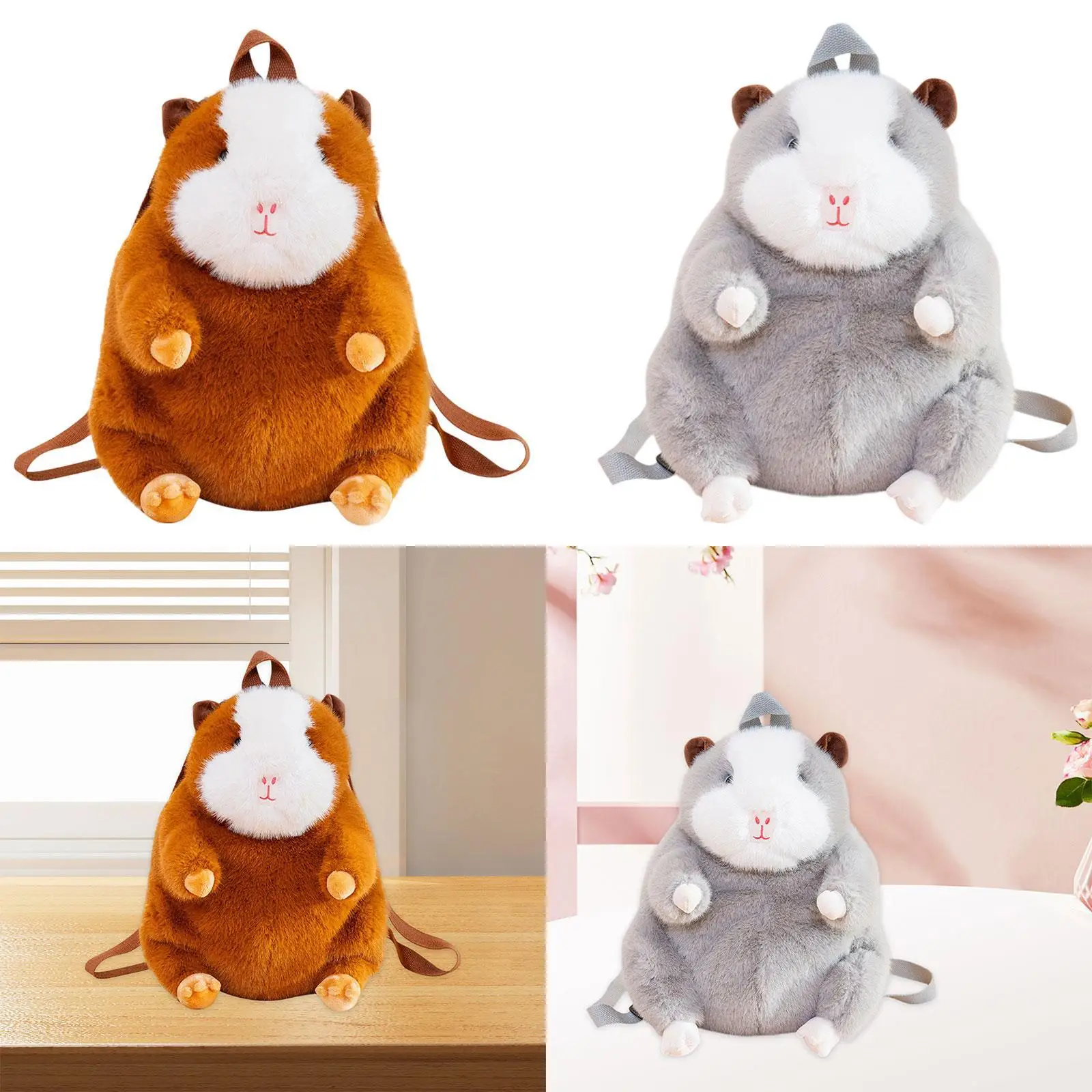 Plush Guinea Pig Backpack Adjustable Straps Funny Creative Handmade Travel Bag for Dating Outdoor Valentines Day Shopping Girls