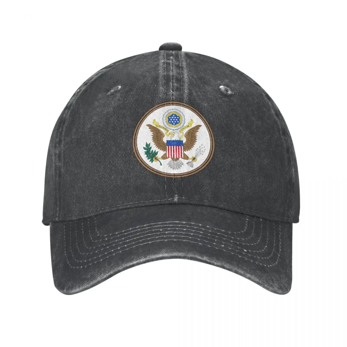 Men Baseball Cap United States Emblem Charcoal Washed Denim Classic Vintage Cotton Dad Trucker Hat Unisex Adult