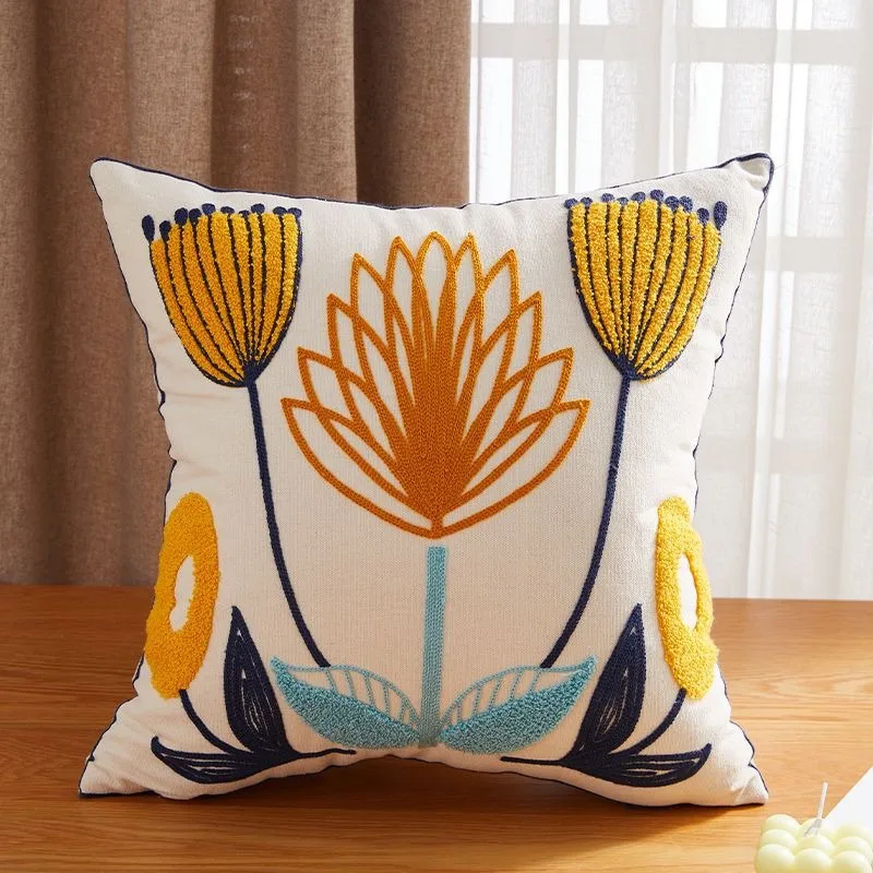 

Peach Skin 2D Print Floral Cushion Cover Nordic Modern Yellow Flower Decorative Pillowcase For Sofa Living Room Home Decor Case