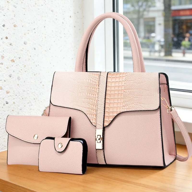 Product Title 3-piece women's bag set, Elegant bags, crocodile pattern ladies handbag with premium texture, stylish and casual view 5