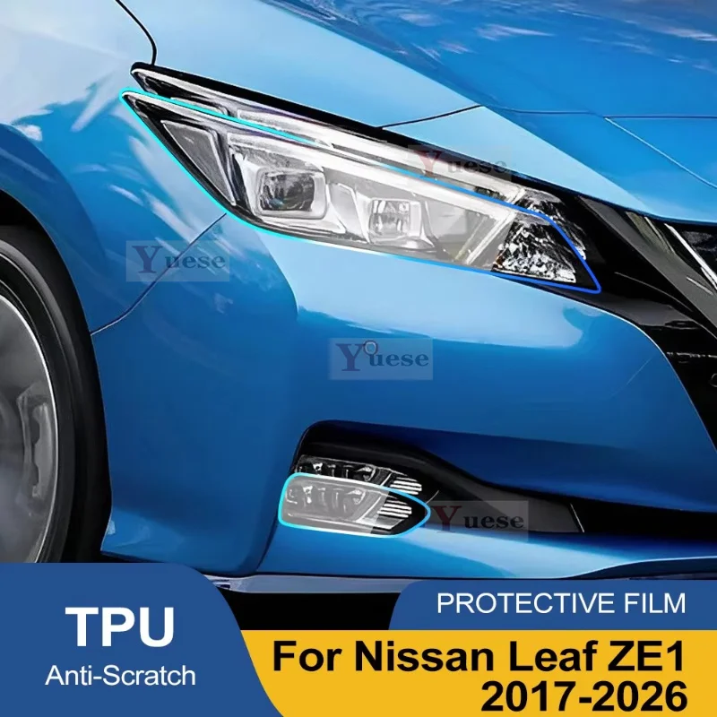 For Nissan Leaf ZE1 2017-2026 2 Pcs Car Headlight Protective Film Transparent Smoked Black TPU Sticker