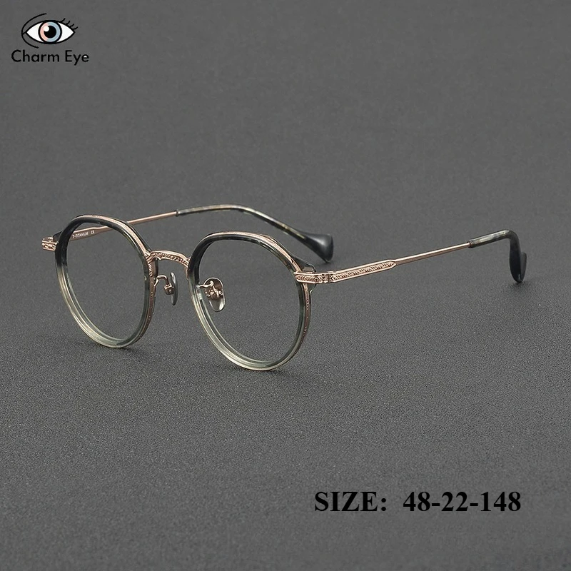 

2025 High-end Retro Pure Titanium Glasses Frame Can Be Paired Anti Blue Light Myopia Lenses Men Large Face Oval Acetate Eyeglass