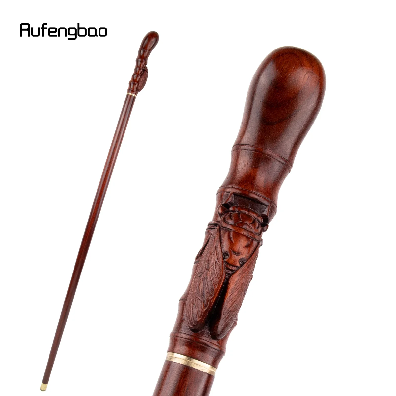 Brown Cicada Bamboo Wooden Single Joint Fashion Walking Stick Decorative Cospaly Cane Halloween Mace Crutch  Wand Crosier 100cm