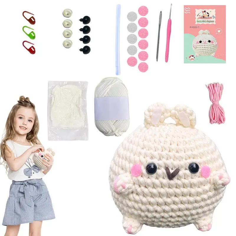 Cute Rabbits Knitted Cute Bunny Knitting Craft Complete Crochet Kit Instructions Attached Collectible Doll Toy Crochet Rabbit