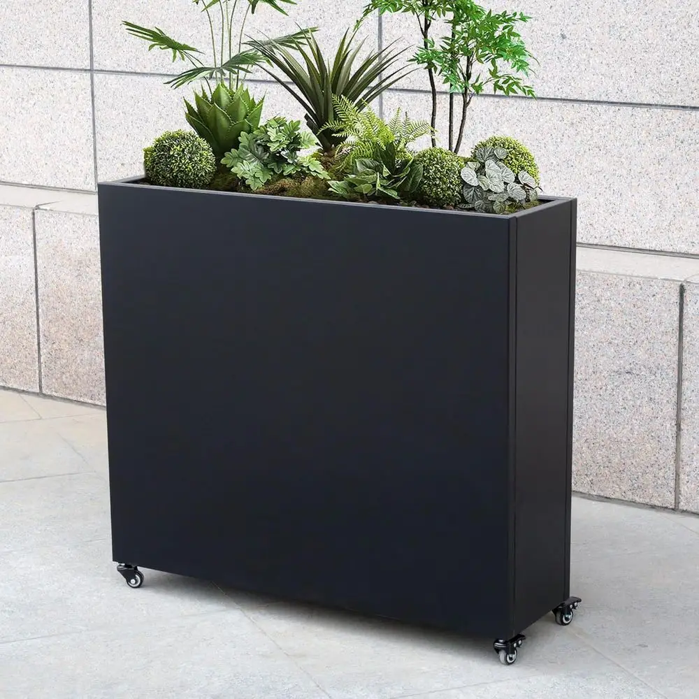 

Stylish Metal Planter Box with Lockable Wheels: 40x36x12 - Modern Divider or Plant Holder - Durable Steel, Powder-Coated, Minima