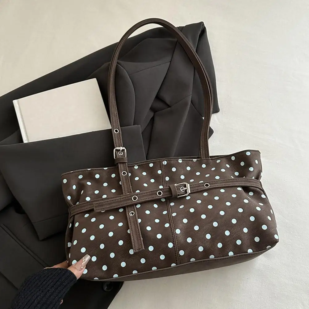 Lässige Schultertasche mit Polka-Dot-Muster, im koreanischen Stil, große Kapazität, ideal für den täglichen Gebrauch, Handtasche mit Schnallenriemen, Schultertasche für Damen. – Detail 8