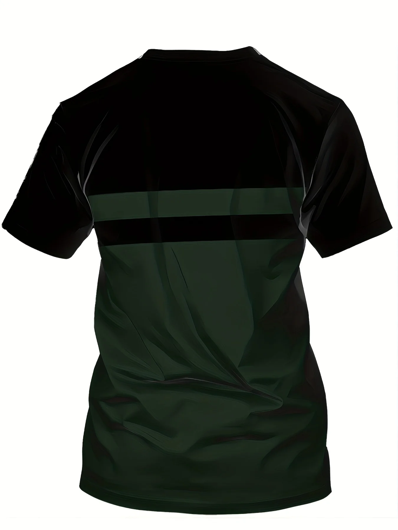 Men Black Dark Green Color Block T‑Shirt Double Horizontal Stripe Crew Neck Short Sleeve Casual Tops