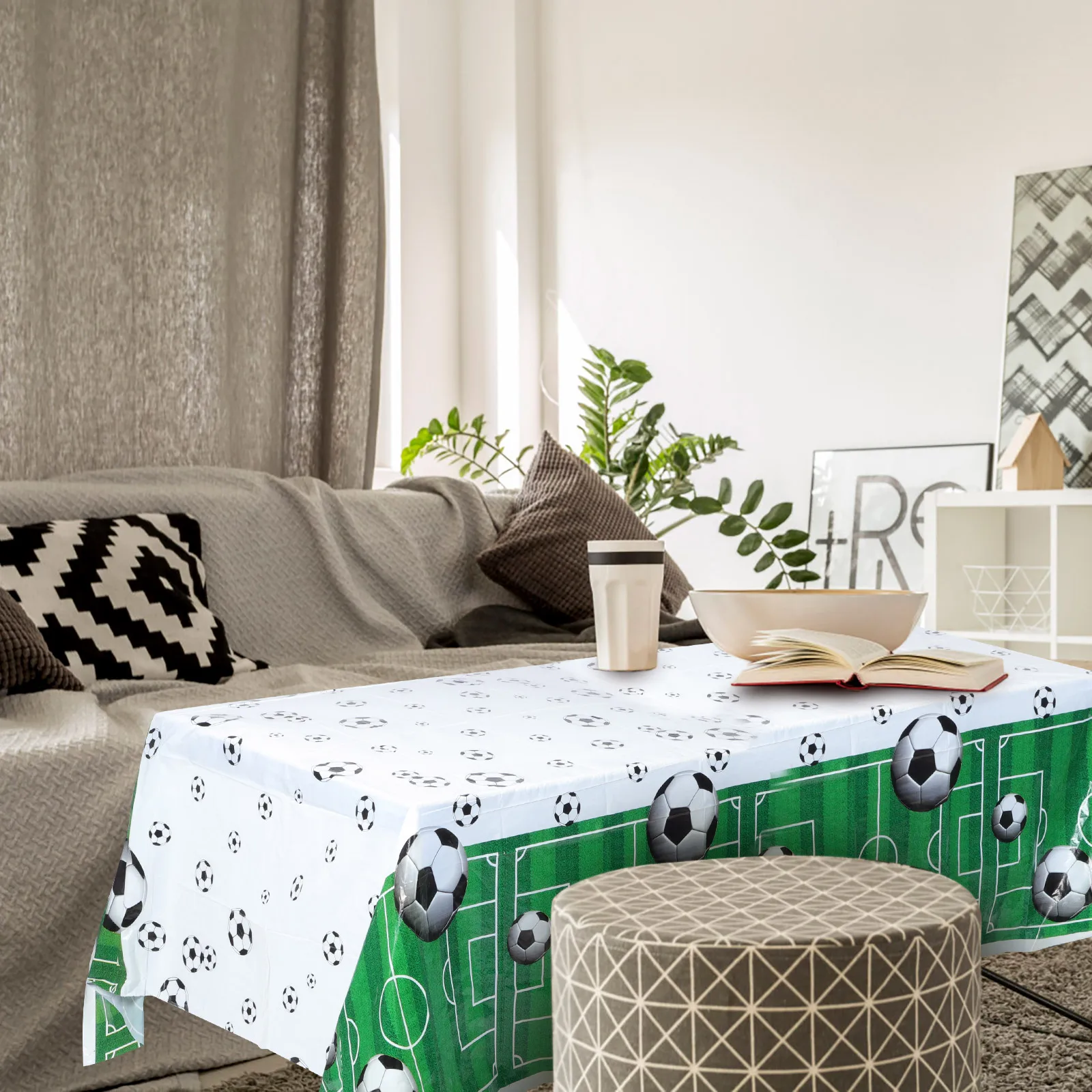 

1pc Football Tablecloth Waterproof Pe Simple Design For Party Picnic Outdoor Sports Theme Birthday Decorations Disposable Table
