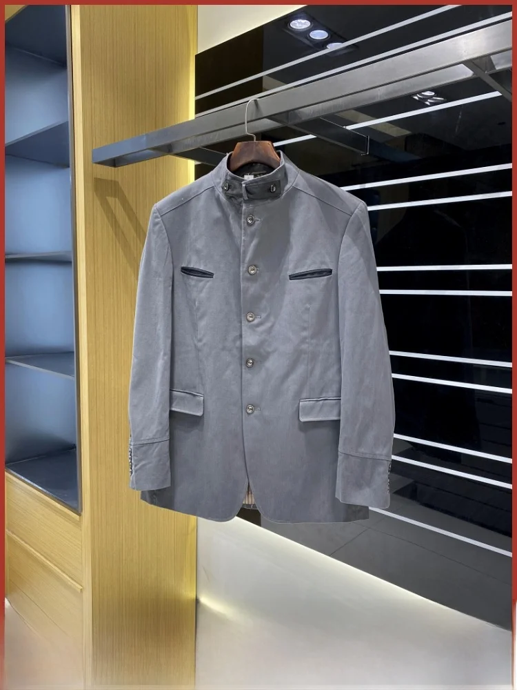 

Американский Sle Повседневный мужской костюм с воротником-стойкой Jaet Hard Dry Wind Busin Combination Осень-зима Хлопок 00% Faion Urb...