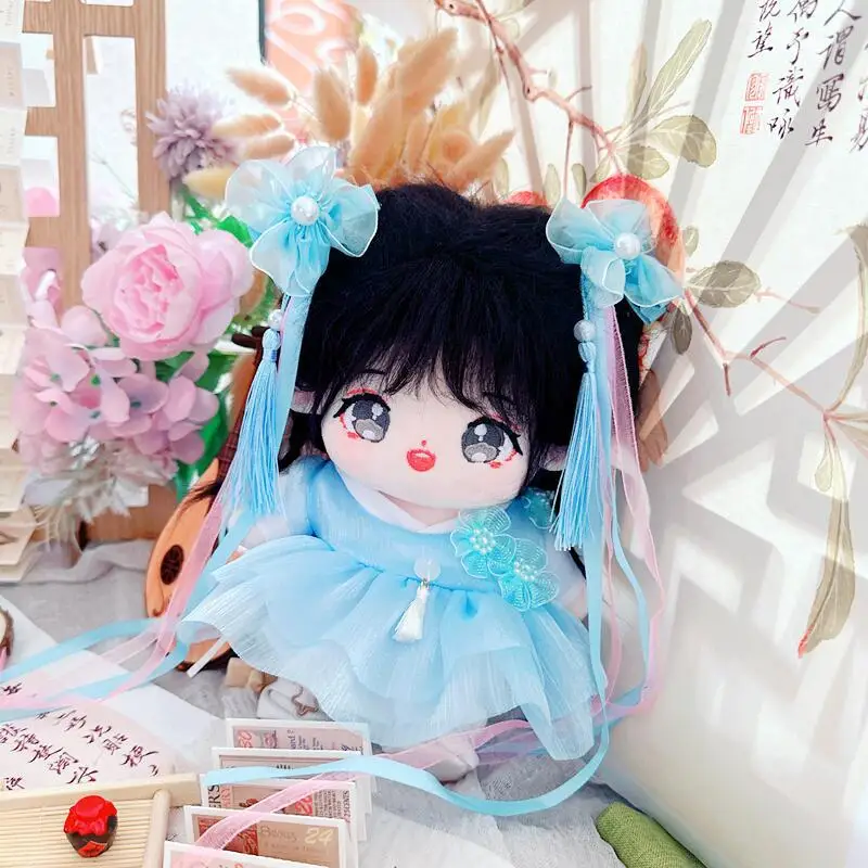 

20CM Doll Clothes Suit Ancient Style Hanfu Blue Fairy Dress Headband Plush Dolls Outfit Idol Dolls AOA Kep1er GIDLE Fans Gifts