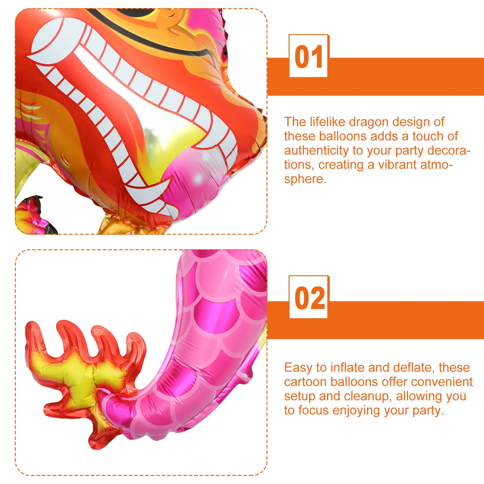 

5Pcs Chinese New Year Dragon Balloons Lifelike Aluminum Foil Balloon Set for Spring Festival Party Decoration Dragon Balloon