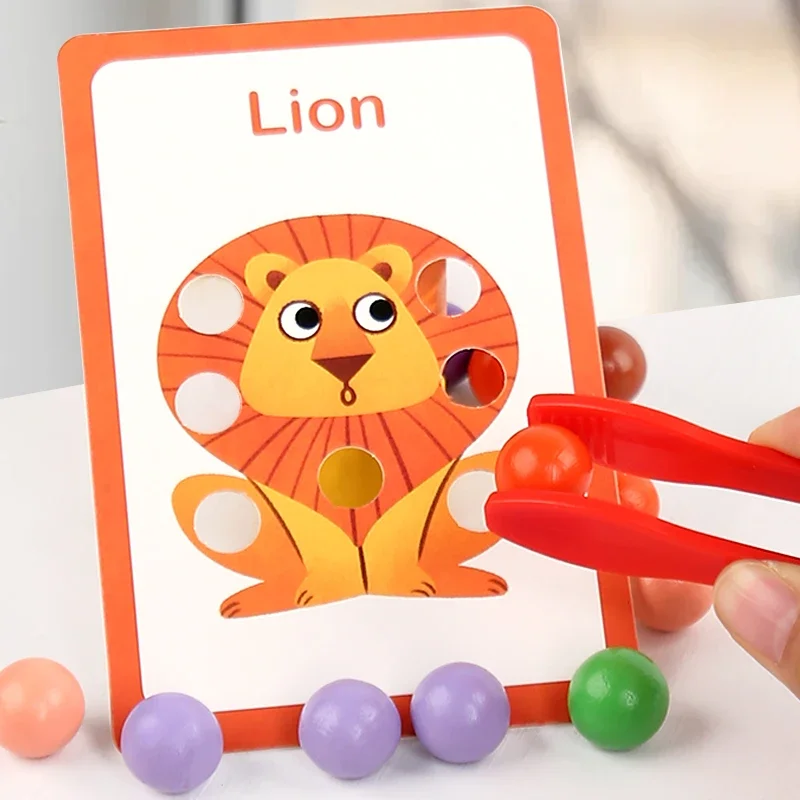 DIY Houten Speelgoed Clip Kralen Kleur Sorteren Cartoon Bijpassende Bordspel Vroeg Leren Educatief Speelgoed Voor Kinderen Kinderen