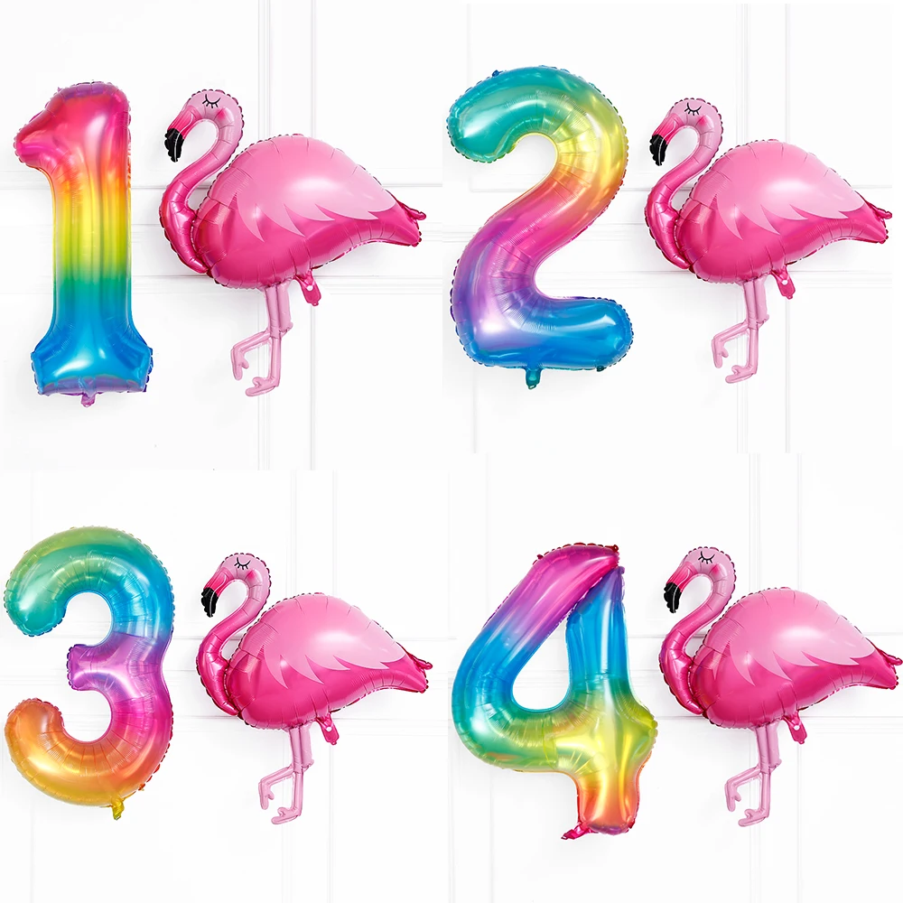 2pcs Giant Flamingo Swan Foil Balloon Set 40inch Rainbow Number Balloon 1year Old Girl Birthday Party Wedding Baby Shower Decora