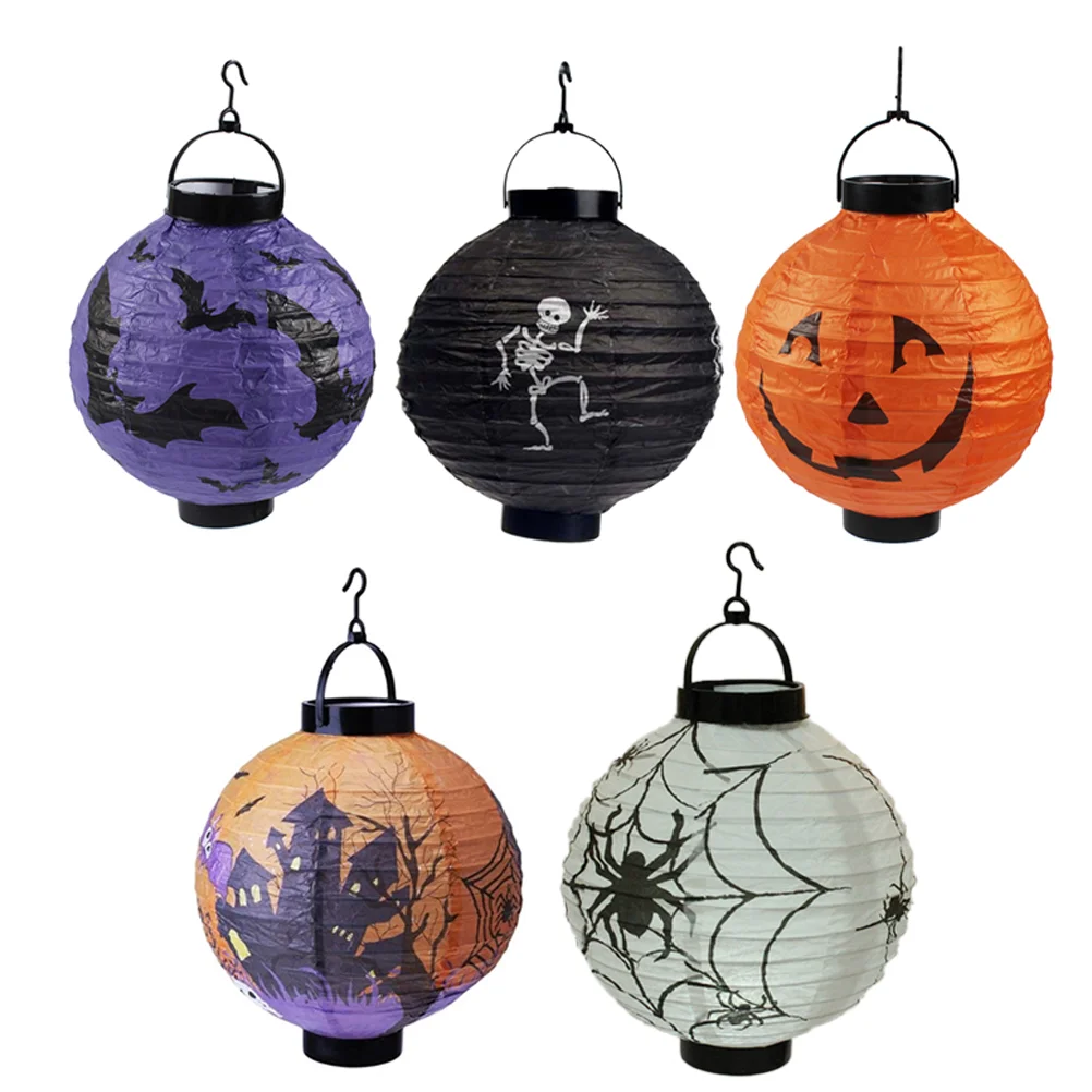 

5 Pcs Lantern Glowing Halloween Paper Shine Portable Lamp LED Folding Decoration Prop