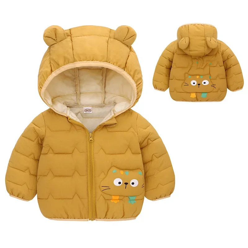 Chaqueta de plumón con capucha y cremallera para niños, ropa cálida de terciopelo, prendas de vestir informales, chaqueta ligera para bebés, niños y niñas, Invierno