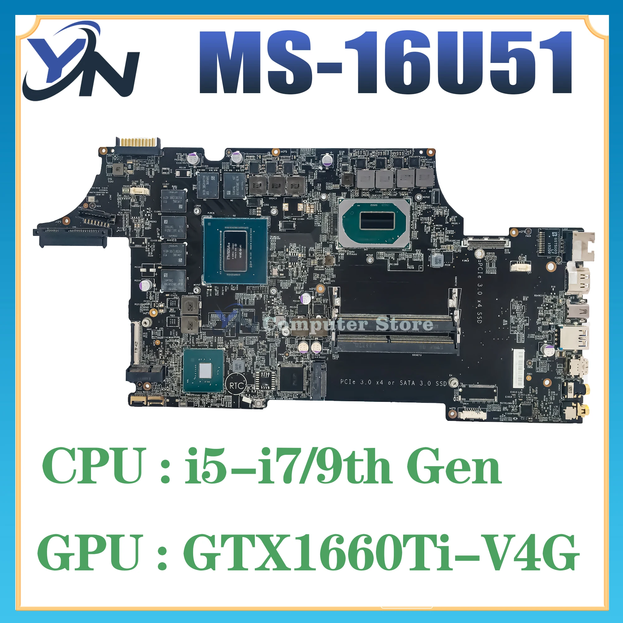 MS-16U51 Mainboard For MSI GL65 GE65 MS-16U5 Laptop Motherboard With i5-9300H i7-9750H CPU RTX 2060/GTX1660 Ti GPU 100% Test  OK