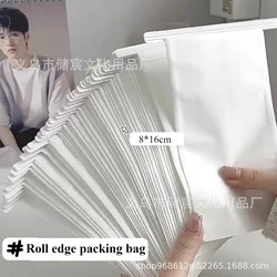 10Pcs Korean Ins Simple White Kraft Paper Bag Roll Edge Type Sealing Pocket Girl Kpop Star 3-inch Photo Card DIY Packing Bag