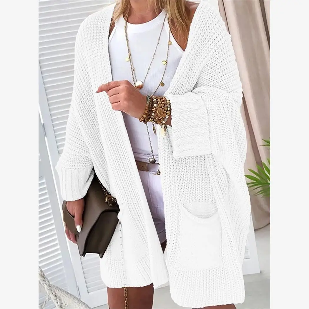 Maglione lavorato a maglia casual da donna Lungo Sve Maglieria di media lunghezza Cardigan aperto allentato Capispalla per i pendolari autunnali