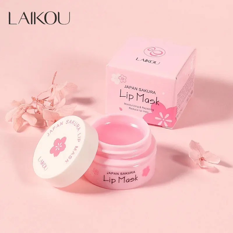 LAIKOU Cherry Blossom Lip Serum Mask Dry Crack Peeling Repair Reduce Lip Fine Lines Essence Moisturizing Sakura Beauty Care 8g