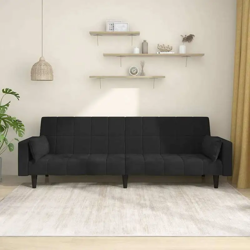 Konvertierbare Bankette, schwarz, 2-in-1, 220x84,5x69 cm, mit weichem Samtbezug. Wird in einem Atemzug in ein Doppelbett umgewandelt, praktisches und elegantes Design für kleine Räume und Gäste.
