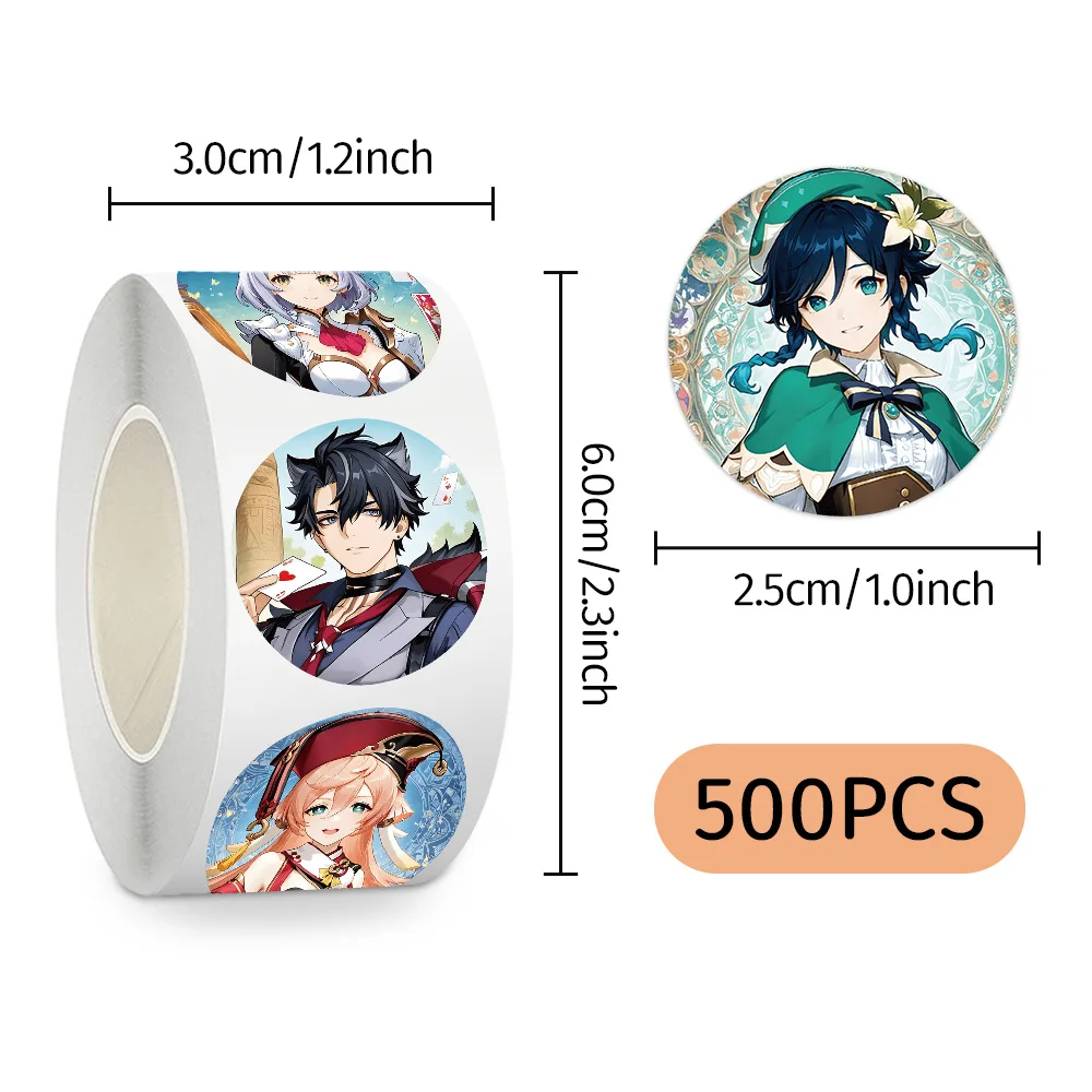 500pcs/Roll Genshin Impact Cartoon Game Sticker DIY Skateboard Laptop Guitar Phone Seal Label Decals Decoration Stickers