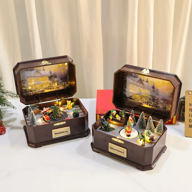 Hot Selling Kerst Muziekdoos Kerstversiering Speelgoed Draaien Lichtgevend met Muziek USB Batterij Tweeërlei gebruik Kinderen Geschenken