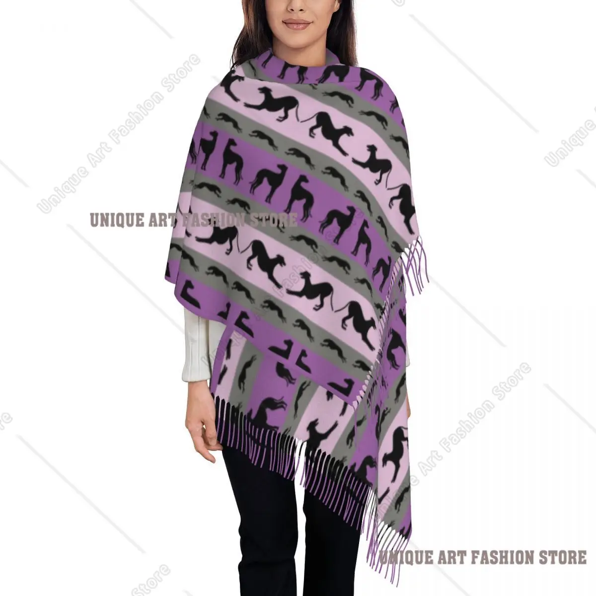 

Женский шарф с кисточками для щенков Greyt Greyhound на заказ, зимне-осенние теплые шали, женские шарфы для собак Whippet Sighthound