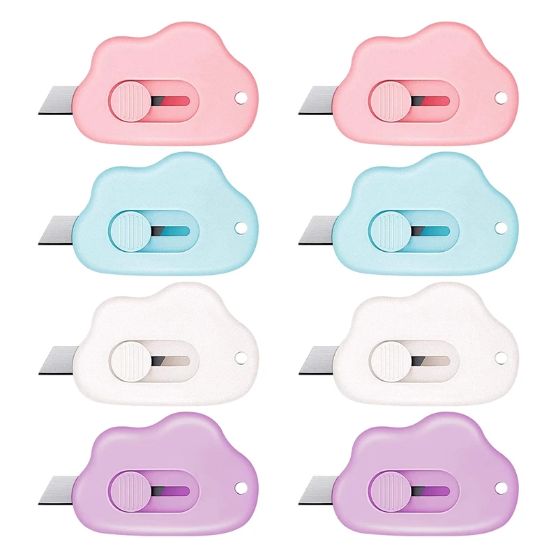 Portátil Mini Facas Utilitário, Em Forma De Nuvem Cortador De Caixa, Abridor De Carta Retrátil, Papel Envelope Slitter, Cortador De Cartão, 8Pcs