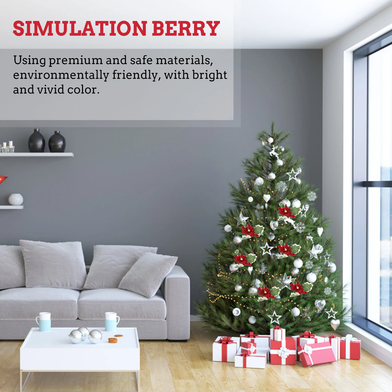 

6pcs Christmas Red Berry Branches Artificial Decor For Wedding Holiday Photography Xmas Party Home Simulation Berry