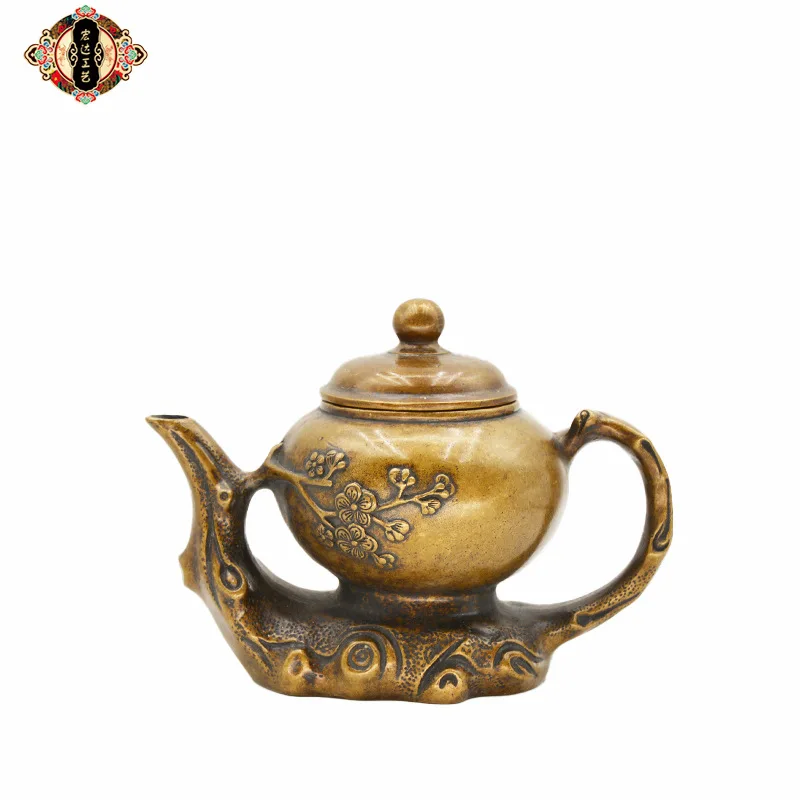 All-brass, patinated plum blossom teapot Street-style Chinese copper pot ornament