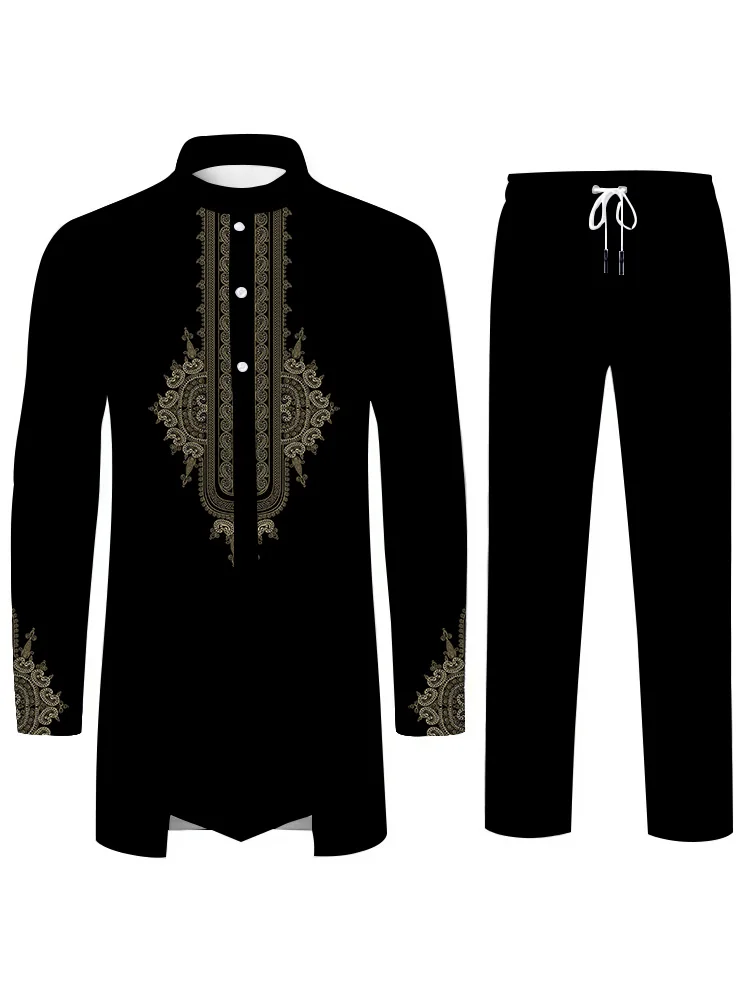 Elegant Fashion Men's Suit Personalized 3D Printed Pattern Islamic Culture Muslim Suit Loose Breathable Two Piece Men's Clothing