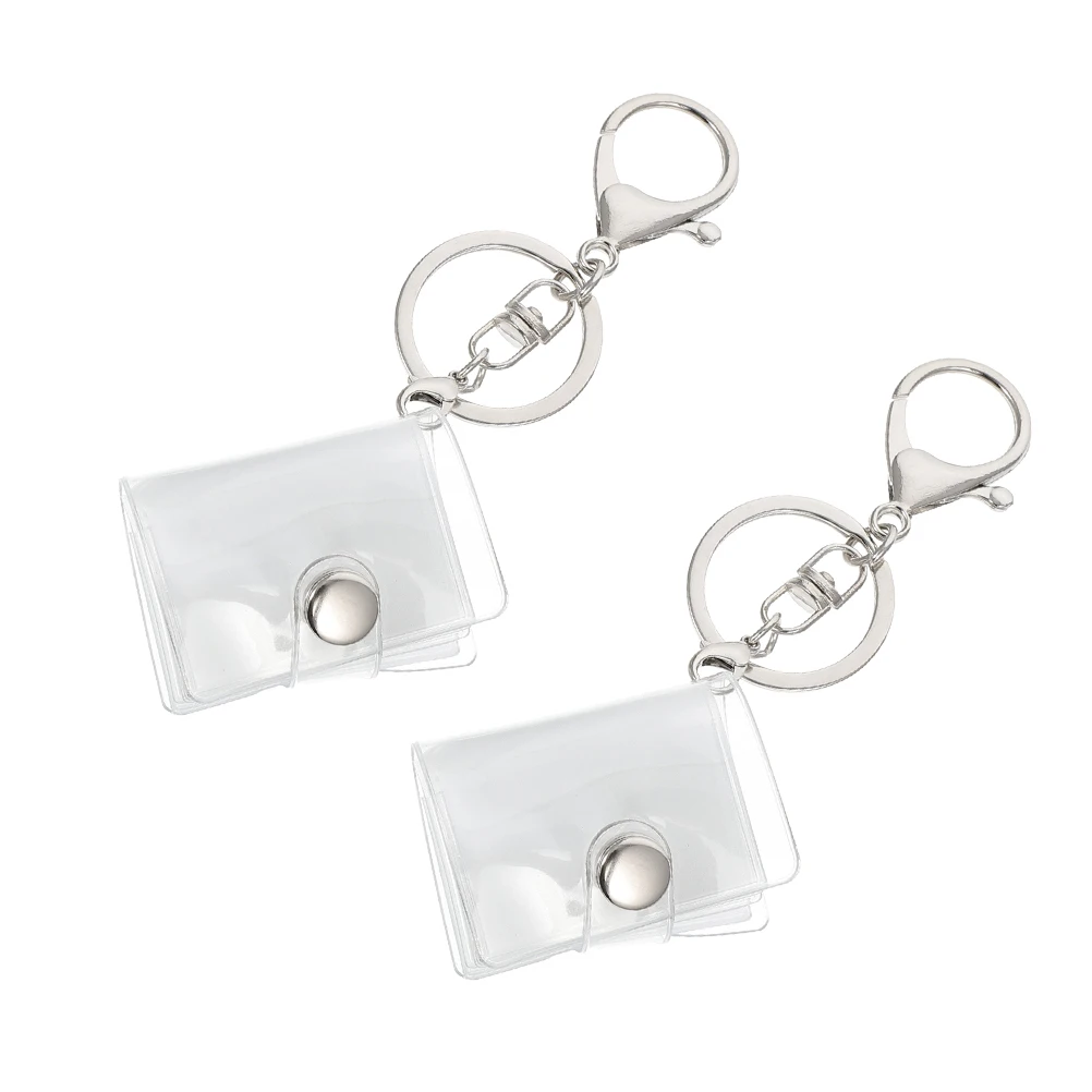 

2 Pcs Photo Album Keychain Keyring with Mini Holder Frame Clear Small Picture Scrapbooking