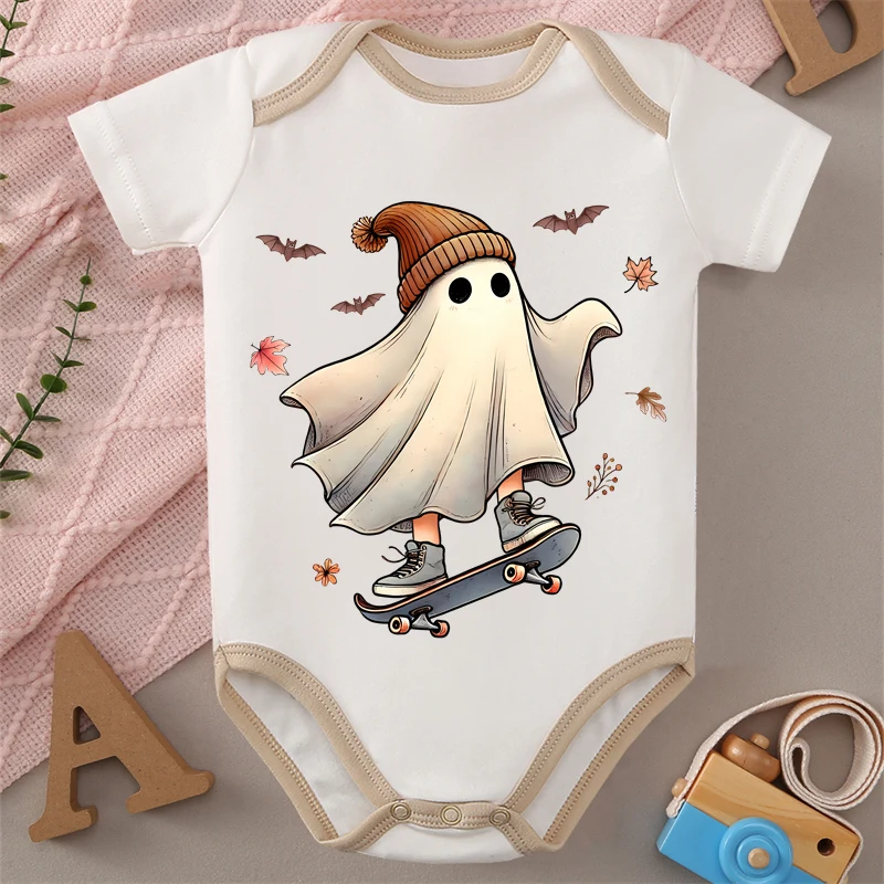 

MINISO Happy Halloween Ghost из чистого хлопка, детский комбинезон, комбинезон, мягкий боди для новорожденных 0-12 месяцев, лучший подарок для ребенка