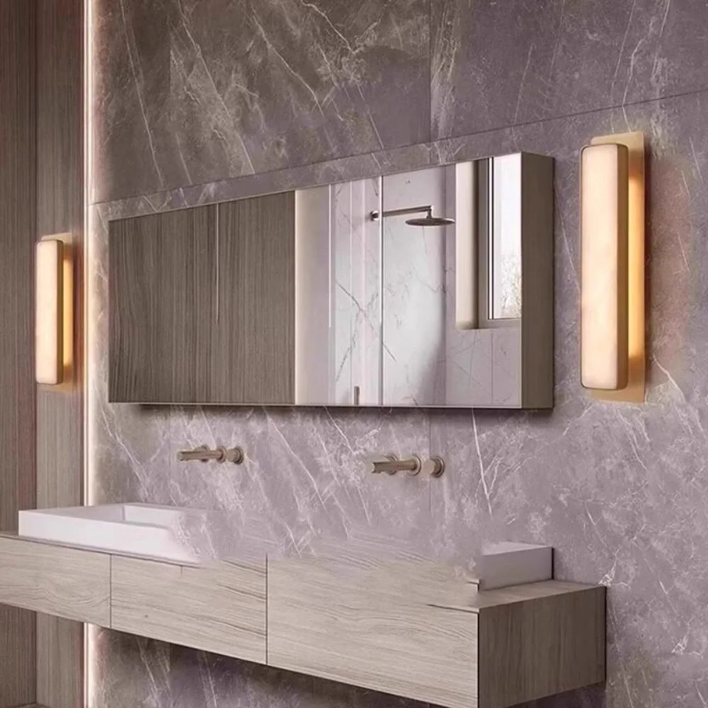 New Chinese Style Brass and Natural Marble Wall Sconce Light Luxury Minimalist for Living Room Background Wall and Hotel Lobby