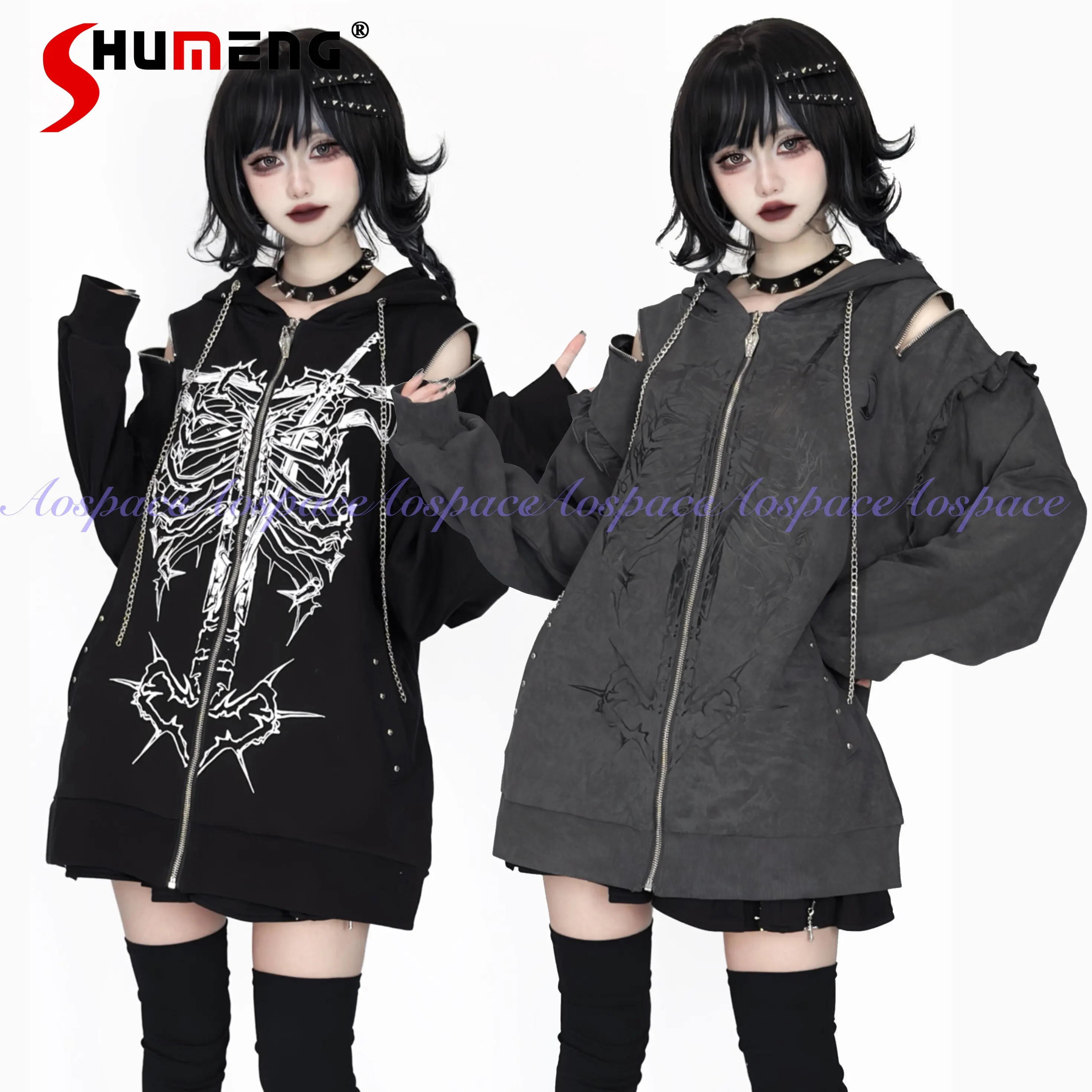 

Original Subculture Punk Sweet Cool Fashion Hooded Sweatshirt for Women Girls Student Y2K Printed Zip Cardigan Jacket Clothing