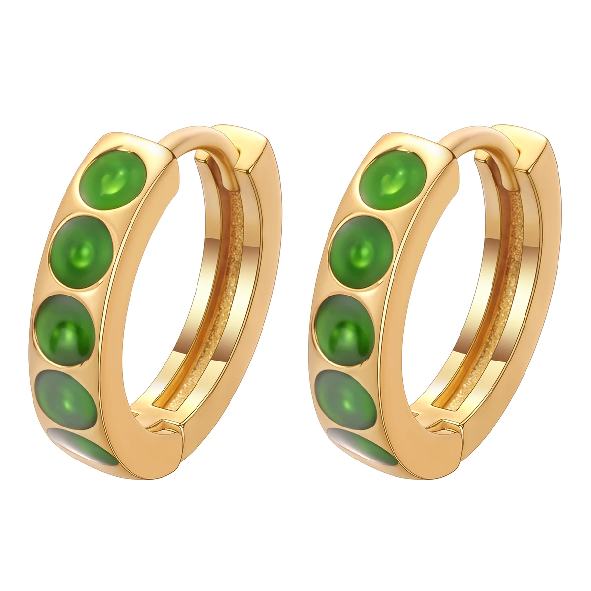 Todorova Pendientes Huggie de Esmeralda de Acero Inoxidable Pendientes de Aro Delicados, Joyería de Piedras Preciosas de Moda para Uso Diario Regalos de Navidad
