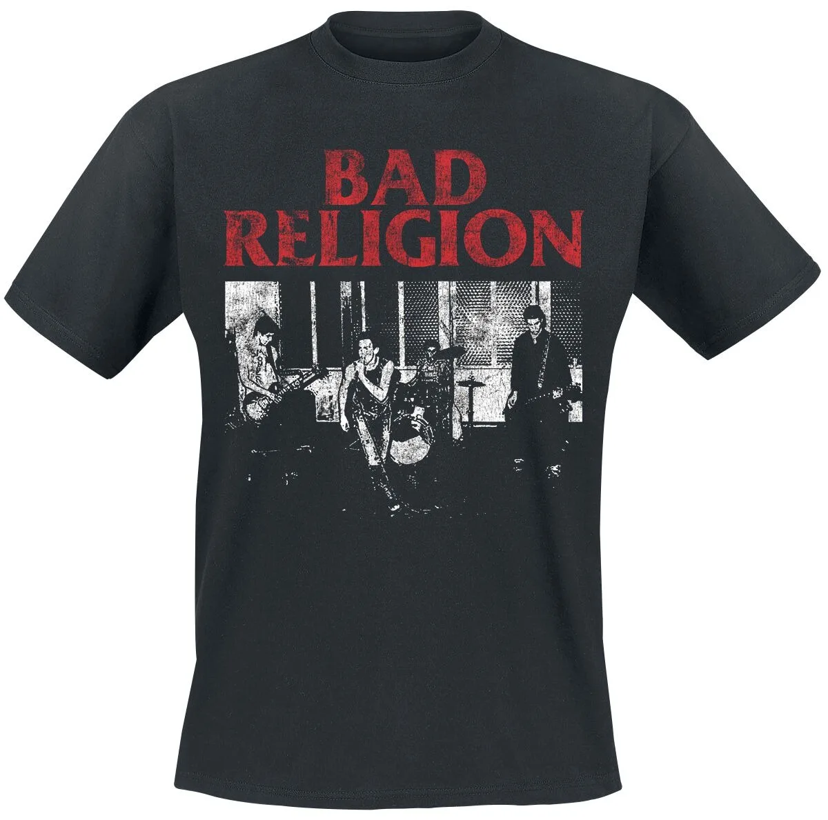 Camiseta Bad Religion com estampa vintage de foto ao vivo, 100% algodão, casual, neutra, estilo hardcore punk.