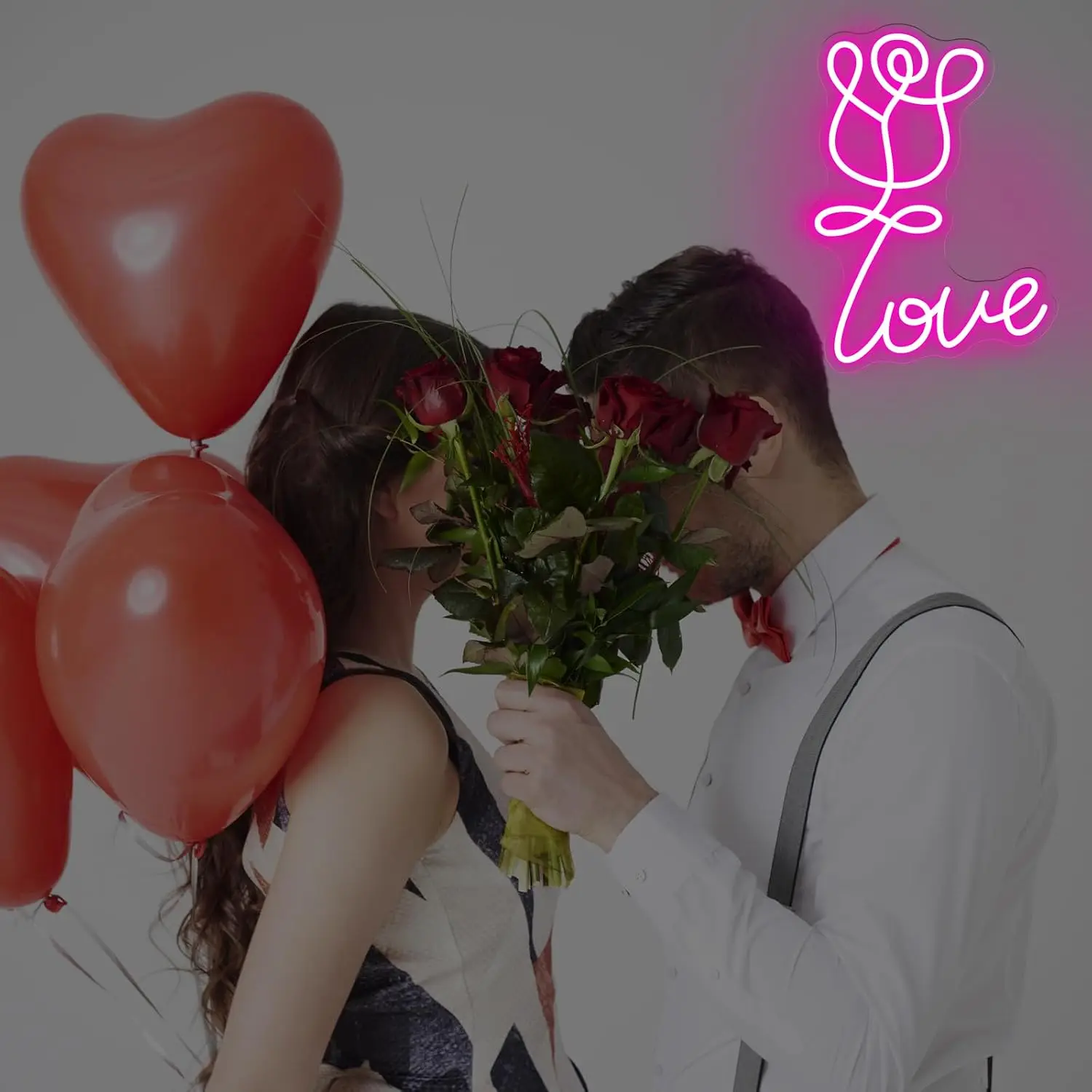 Rose Flower Love Neon Sign LED Wall Lamp, USB Neon Light for Bedroom Wedding Party Decor, Christmas Gift Home Bedroom Decoration