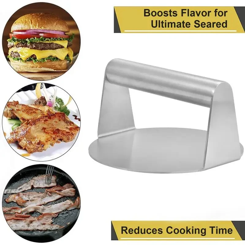 1PC Round/Square Stainless Steel Smash Burger Press Grill Accessories For Flat Top Grill Hamburger Press And Squeeze Grease