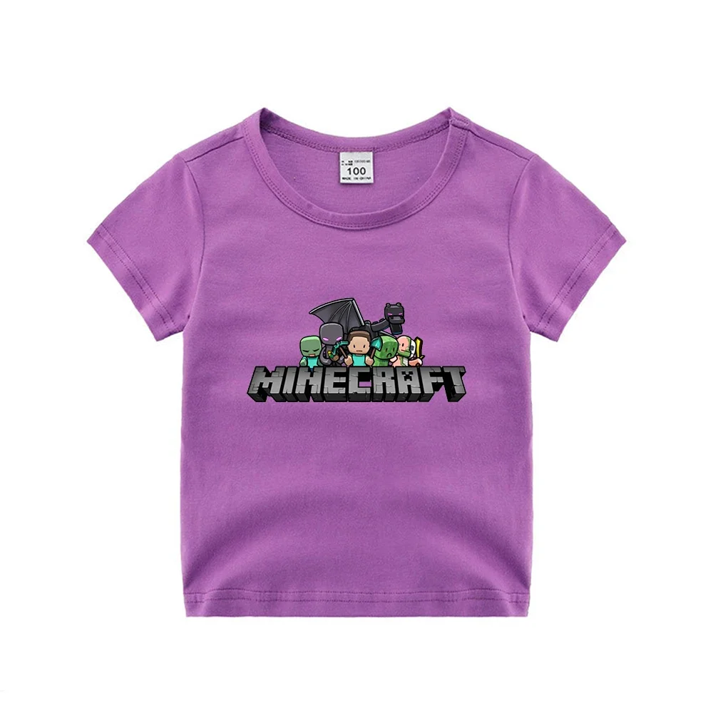 Camiseta de Miner Crafting Pixel para niños y niñas, Camisetas estampadas Kawaii, Tops de algodón 100%, regalos de cumpleaños de Anime de Navidad