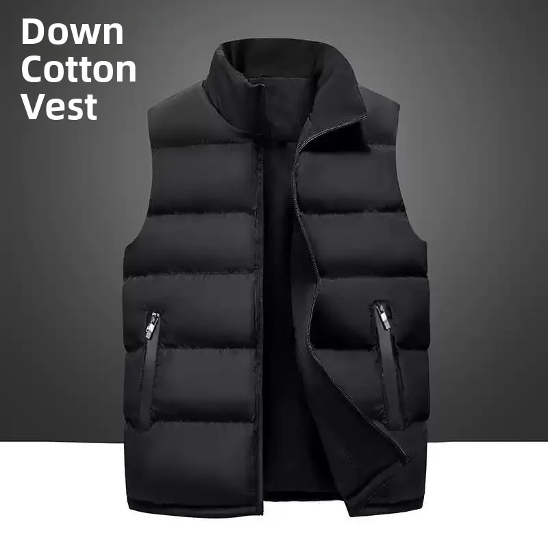 Thickened down Cotton Vest for Men Warm Workwear Autumn Winter Large Size Shoulder Pad Jacket Standard Fit Daily Wear