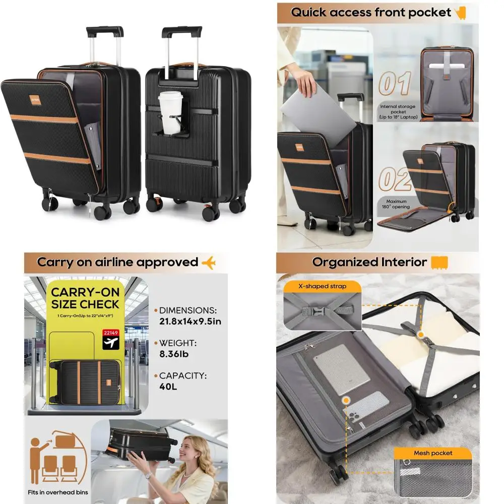 

Одобренная авиакомпанией 20-дюймовая ручная кладь с твердой поверхностью, передним карманом и подстаканником — дорожный чемодан для легкой мобильности