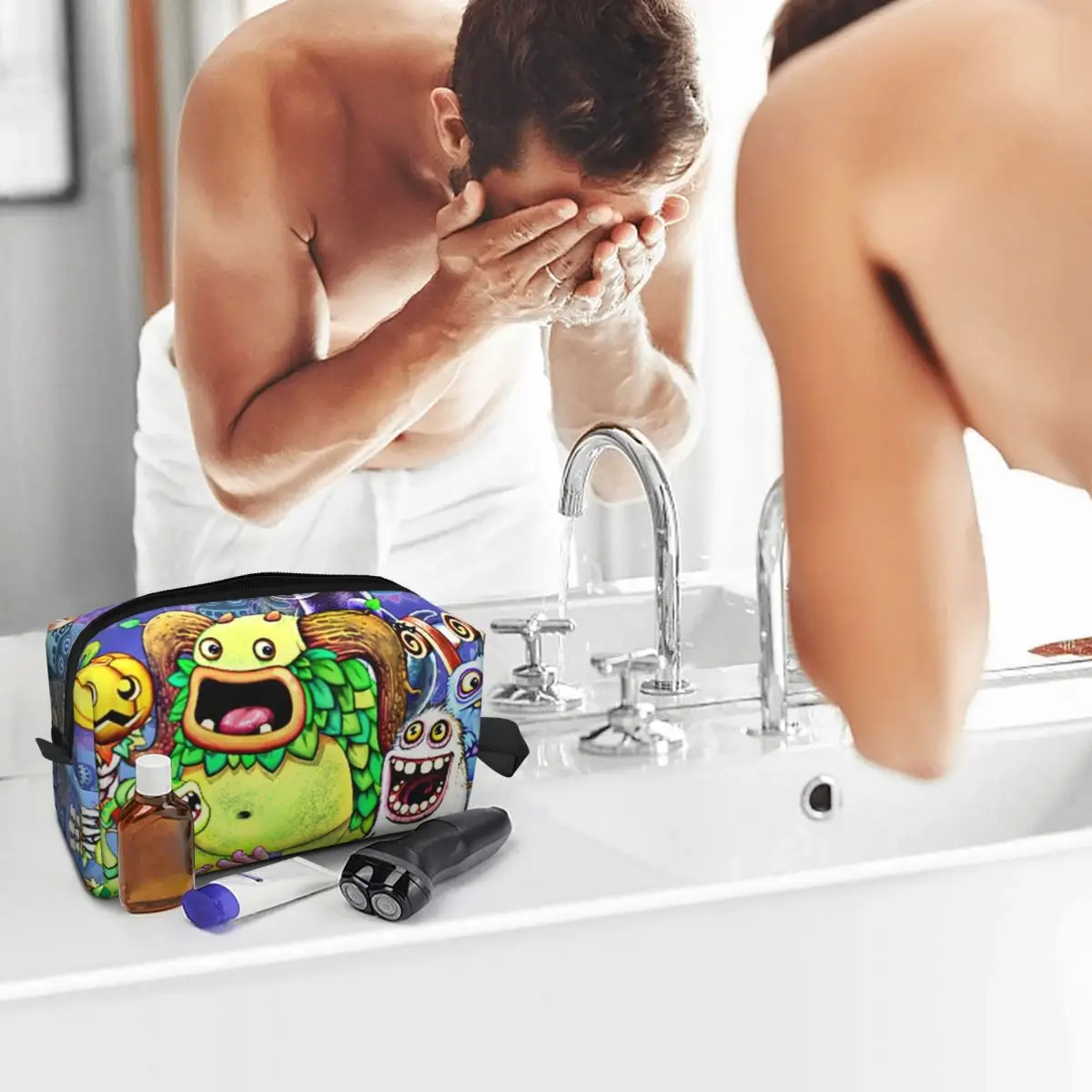 My Singing Monsters Characters Makeup Bag Cosmetic Organizer Storage Dopp Kit Toiletry Cosmetic Bag for Women Beauty Pencil Case