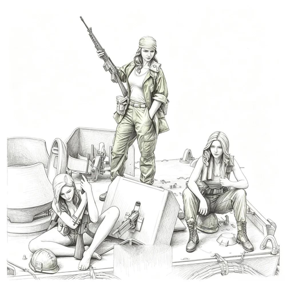 1/16 Resin Model Assembly Kit Gk, Resin Model Kit for 3 People, Scene Layout Characters Unpainted Model