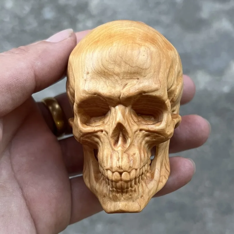 Hand-Carved Cypress/Boxwood Skull - 3.5